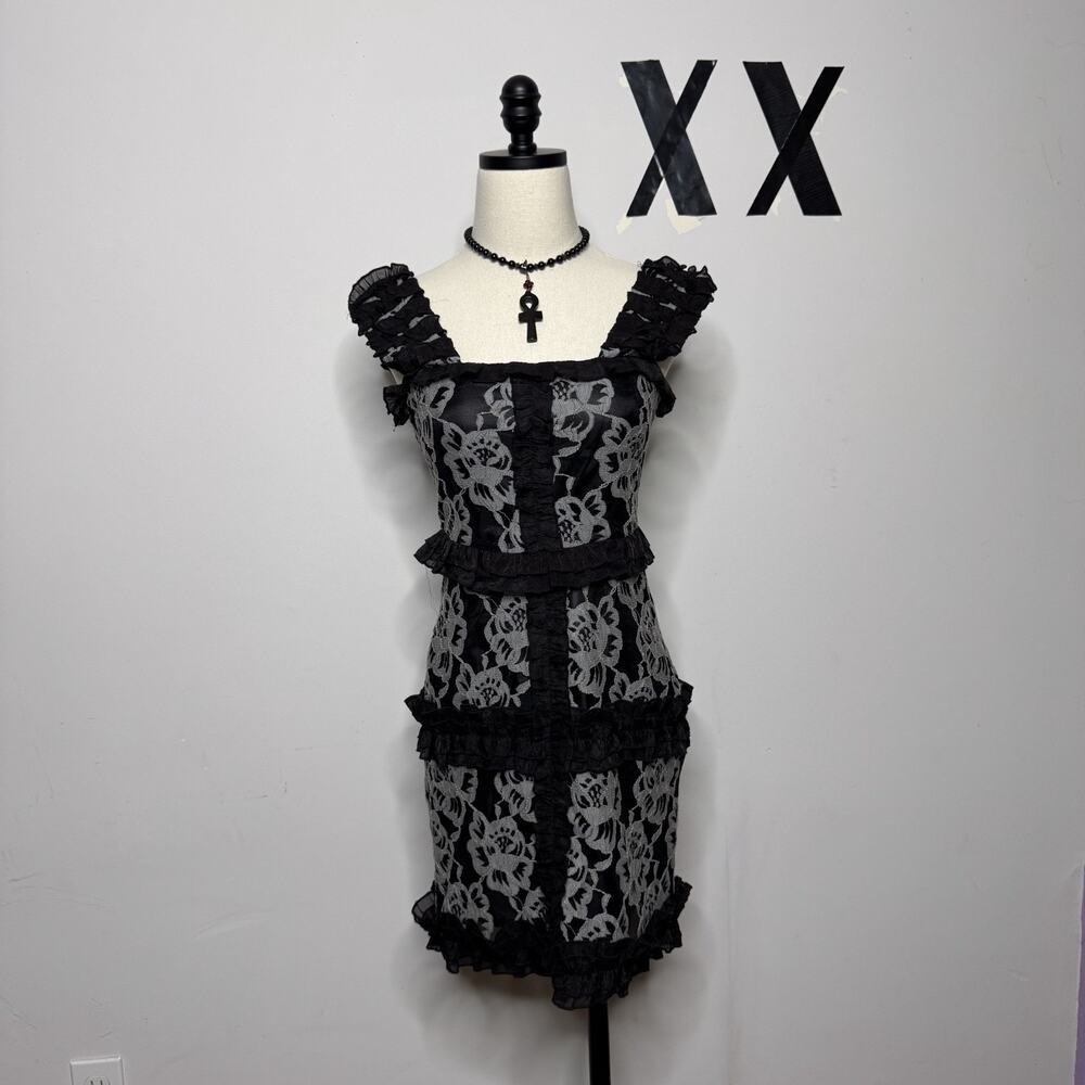 Vintage Black Mesh Lace Dress • Gothic Prom Lip Service Tripp Vibe Y2K Alt S